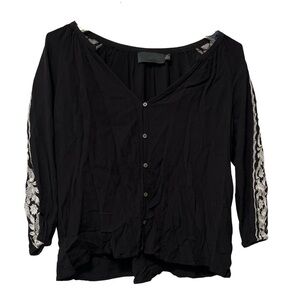 Revolve Line & Dot Embroidered Peasant Top